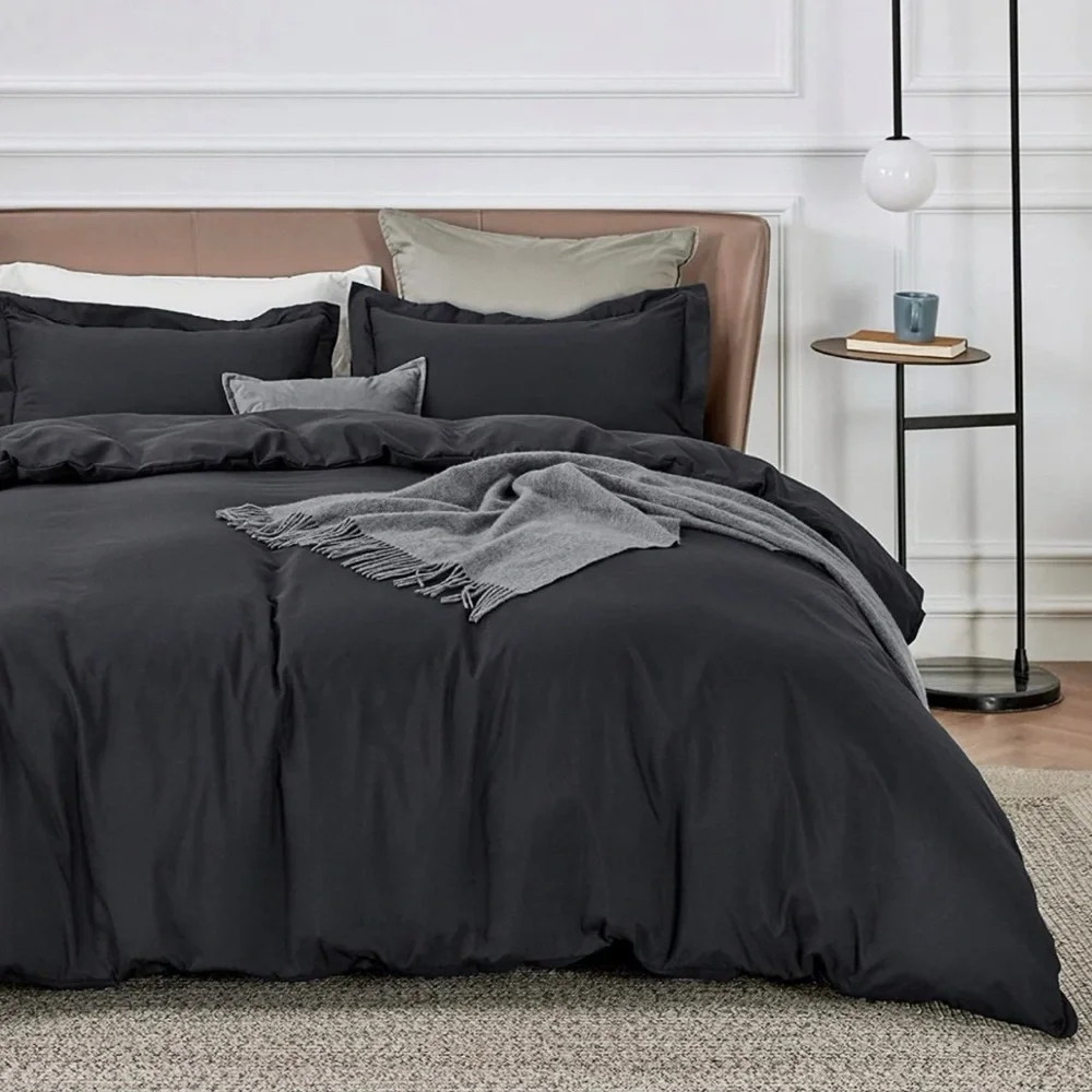 Black Duvet Cover Full Size - 3 Pieces Prewashed Extra Soft Cotton